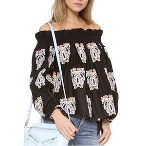 CAROLINE CONSTAS Lou Black Off The Shoulder Embroidered Boho Blouse Size XS